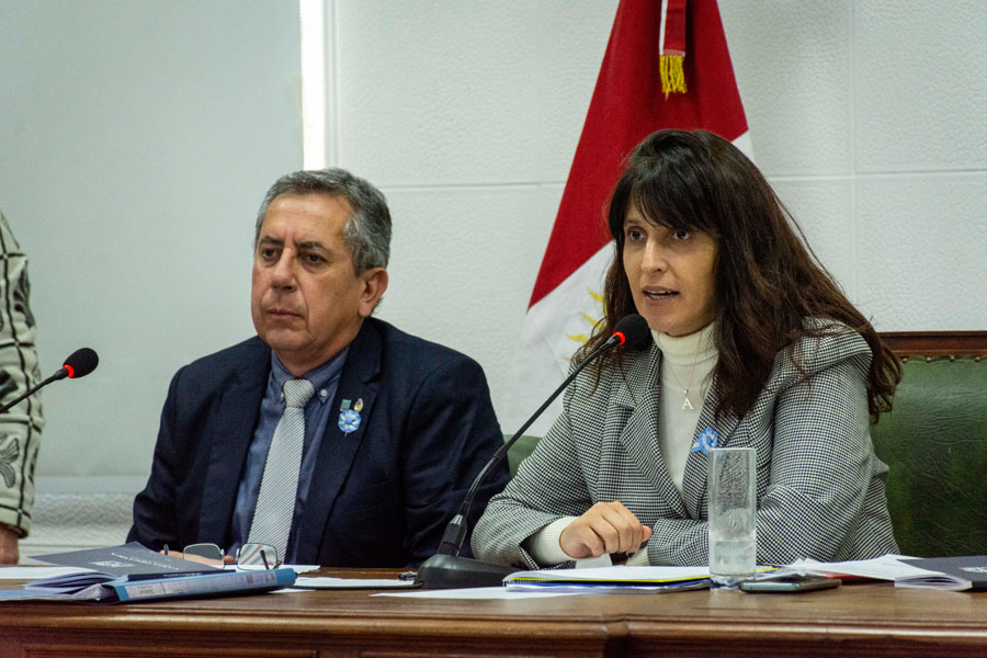 Ana Medina sentada en la presidencia del Concejo lleva adelante la sesión.